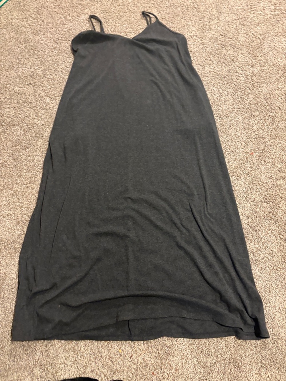 Carly Jean Los Angeles dark gray ribbed Maxi Slip Dress